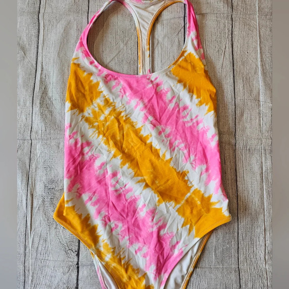 Aerie Pink Orange Tie Dye One Piece Swimsuit Pool Beach •Size Large• - Picture 5 of 7